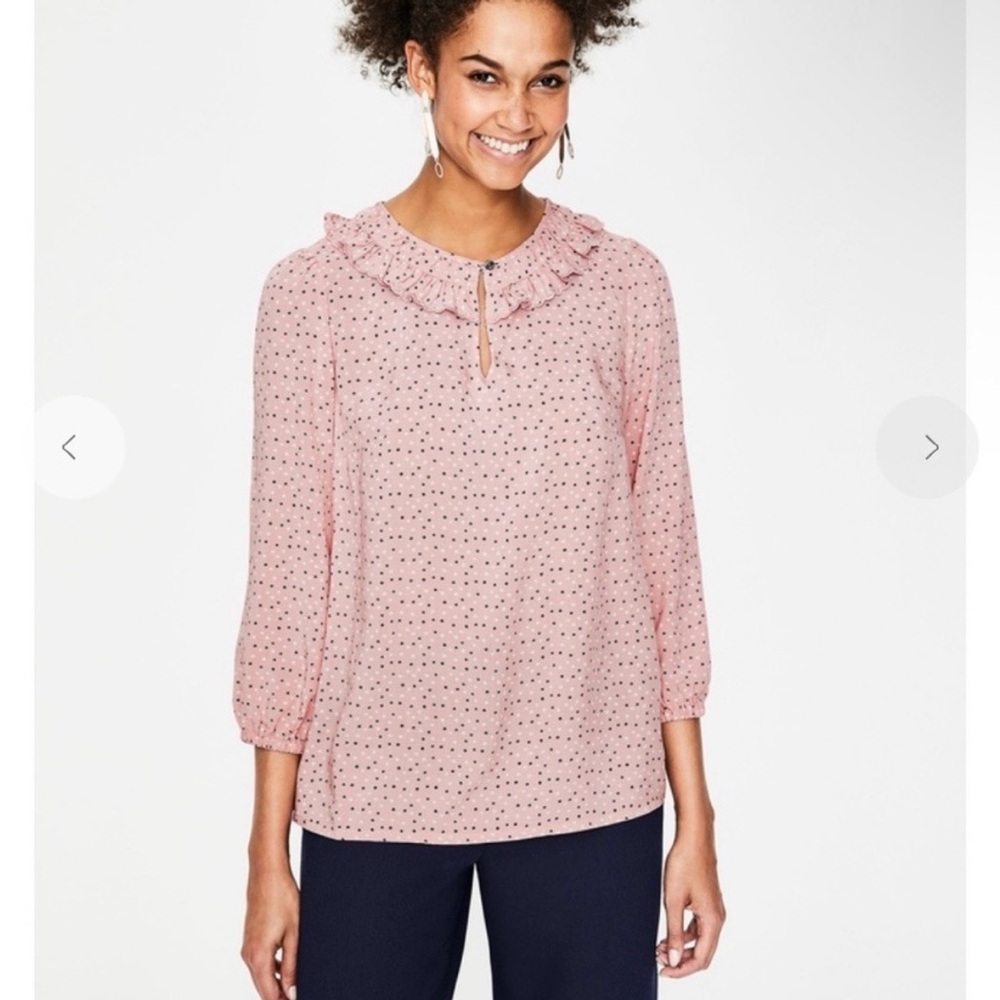 Boden Scalloped Frill Stars Light Pink Top Size 18
